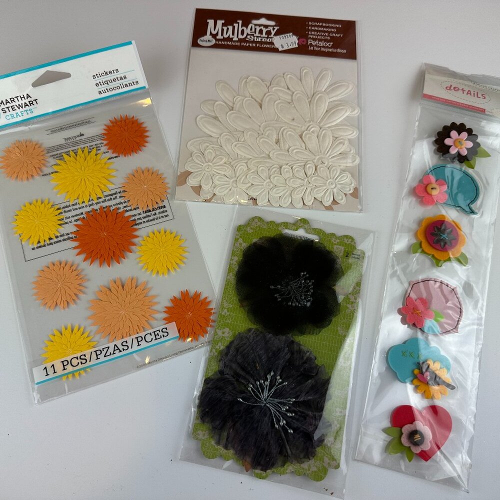 *NEW* Lot of 4 Floral Stickers & Embellishments